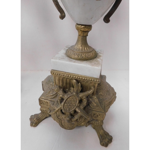 349 - Pair of Italian Brevettato brass and marble candelabras with bronze cherub detail