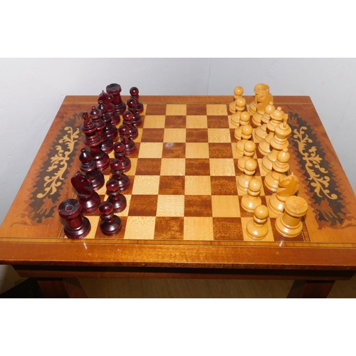 199A - Vintage inlaid musical chess table with chess pieces