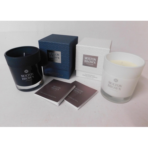 273 - Two Molton Brown single wick candles - Russian Leather and Coco & Sandalwood