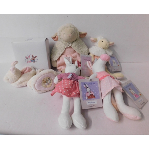 296 - Ragtales slippers (boxed) and teddies with tags