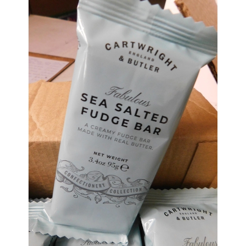 297 - Box of six Cartwright and Butler milk chocolate sea salt thins (BB 31/12) and fudge bars (BB 11/24)