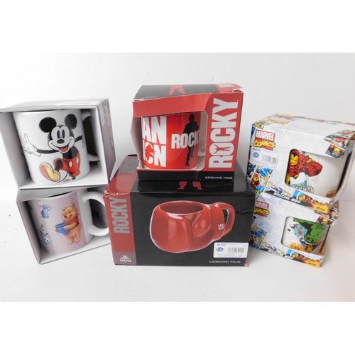 298 - Six branded mugs - Disney and Marvel