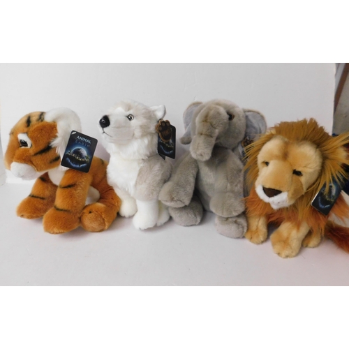 298A - Four Paws Animal Earth plush teddies with tags - Elephant, Lion, Tiger and Artic Fox