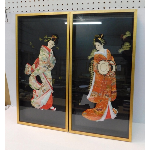 319 - Two Japanese Geisha girls framed - approx. 11.5