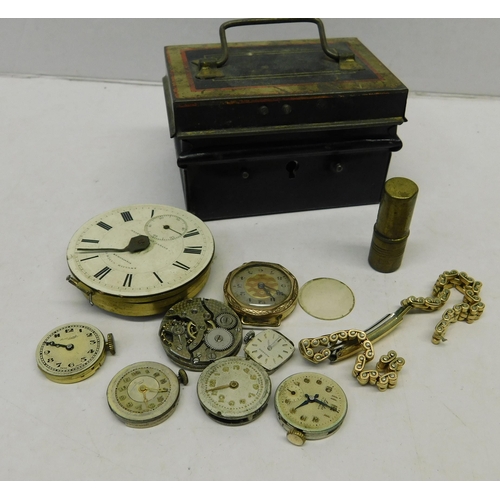 363 - Minatare tin box with watch movements/parts