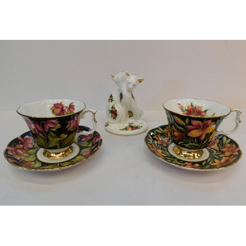 400 - Royal Albert figurine and pair of Royal Provincial teacups and saucers/seconds