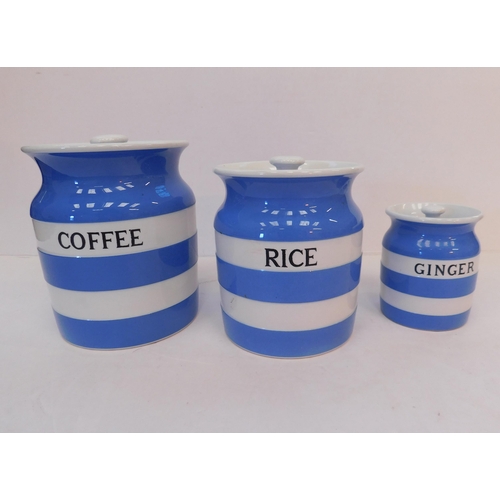 480 - Three T.G Green Cornishware jars - no damage