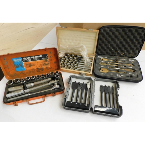 49 - Draper socket set with Powercraft drill bits and flat bits