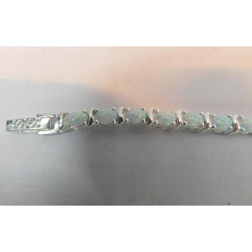 490 - Silver opal set bracelet