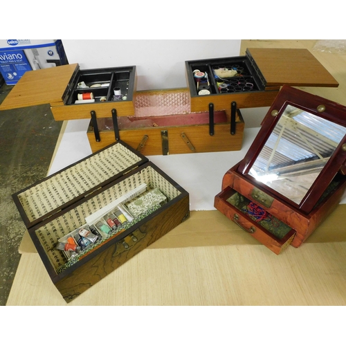 81 - Three vintage style storage/sewing boxes & contents