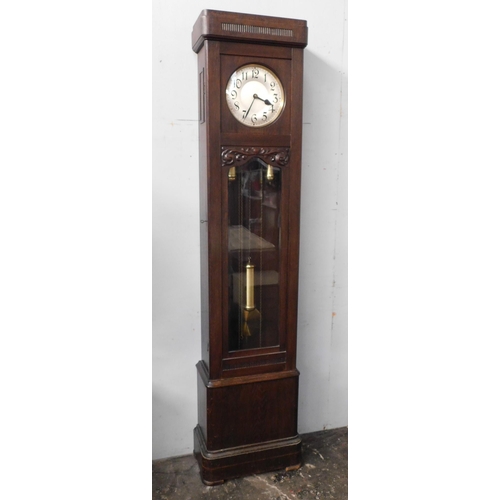 260A - Oak grandfather clock with weights & pendulum etc