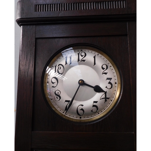 260A - Oak grandfather clock with weights & pendulum etc