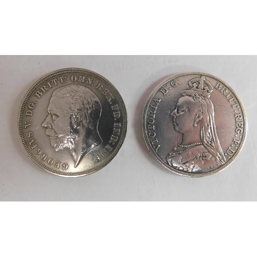 411 - 1890 Queen Victoria crown and 1935 George V crown