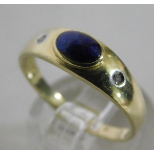 441 - 14ct Gold blue stone set with diamonds - size P