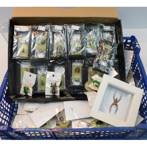 437 - Box of insect/bug brooches and keyrings - incl. spiders, scorpions, butterflies, beetles etc.