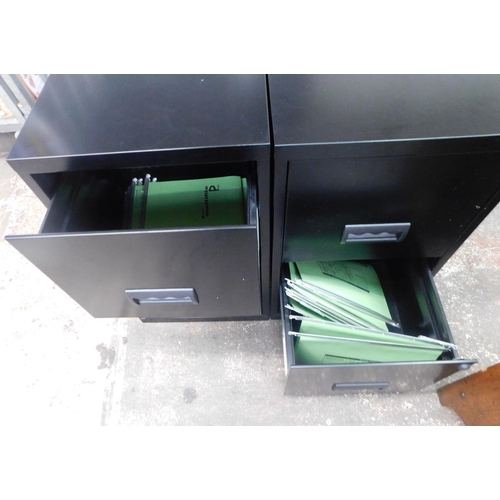 16A - Two lockable black filing cabinets with keys and internal folders