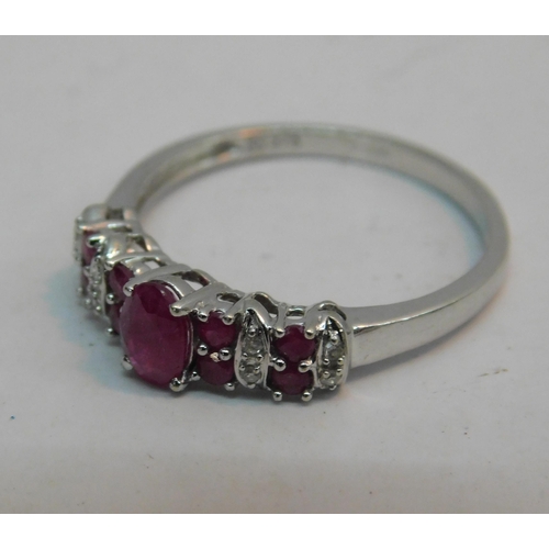 420 - 9ct White gold ruby and diamond ring - size T 1/2, 2.8g, stamped 375