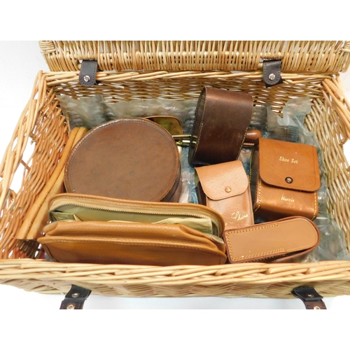 474A - Vintage English leather boxes in hamper