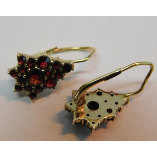 508 - 9ct Gold vintage garnet cluster lever back earrings