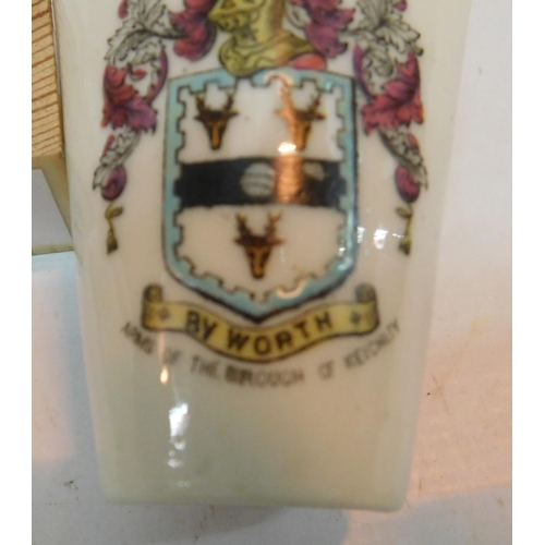 528 - Saltaire cheese dish, Keighley vase, Haworth candlestick, soldier etc.