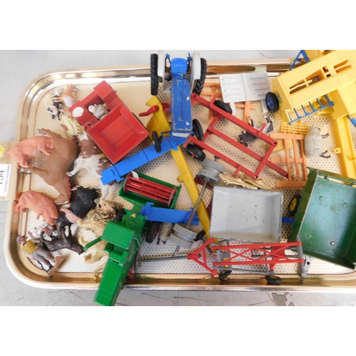 154 - Tray of Britains farm machinery, plastic animals etc.