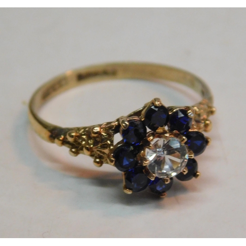 230 - 9ct Gold flower sapphire CZ ring - combined weight 1.9g