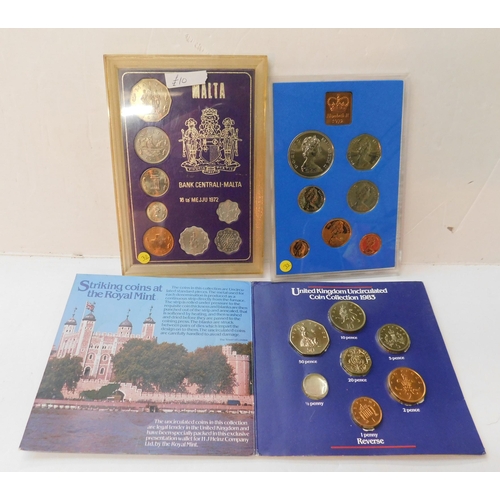 263 - UK uncirculated coin collection 1972 and 1983 with a Malta 1972 coin set