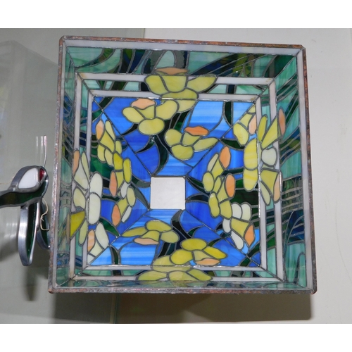 266 - Tiffany style leaded glass lamp shade and Hummingbird - no damage, approx. 8x10