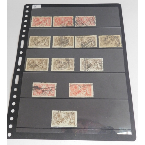 270 - Collection of George V seahorse stamps on album page