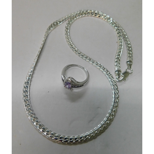 436 - 925 Silver chain and 925 silver and glass stone ring