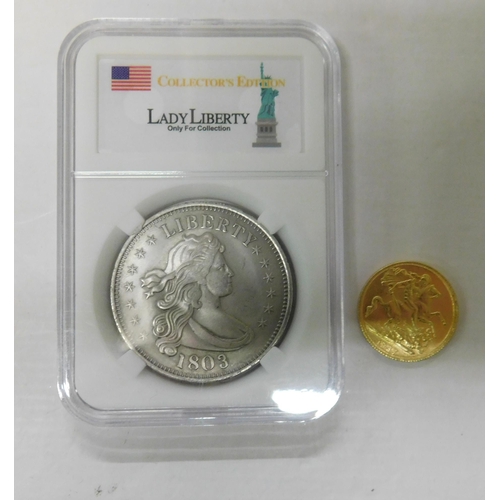 437 - Replica sovereign and 'Liberty 1803 coin'