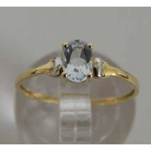 438 - 9ct Gold aquamarine solitaire ring - size N 1/2