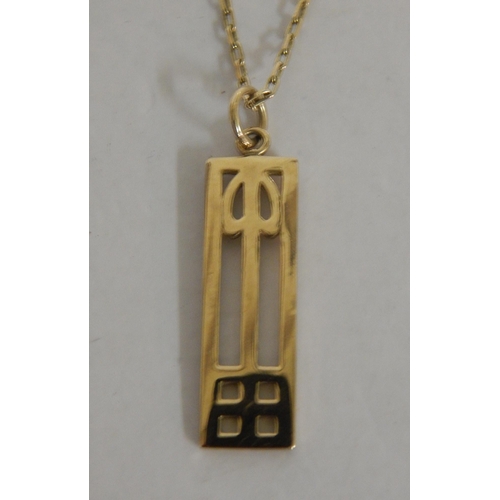 499 - 9ct Gold ingot on chain - Renee Macintosh style...