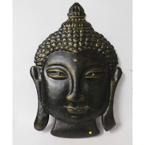 262 - Large wall hanging buddha head plaque - approx. 24