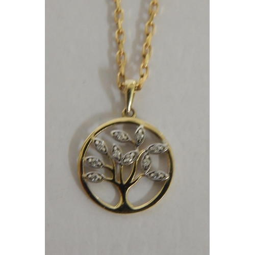 471A - 9ct Gold 'tree of life' pendant and chain set with diamonds - chain 24