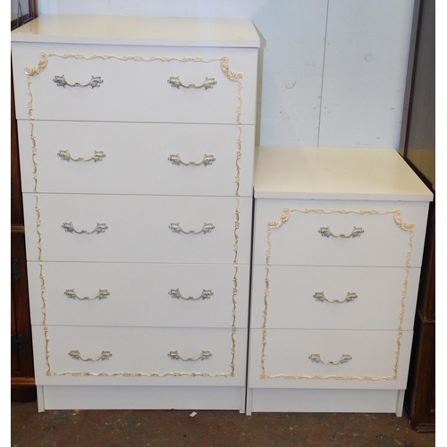 243 - Regency style five drawer set of drawers & three drawer set