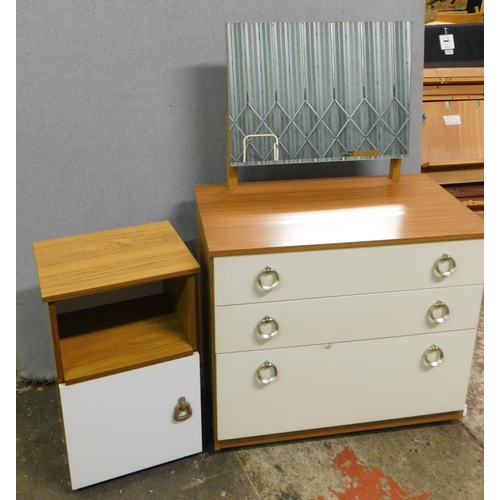 257 - Three drawer mirrored set of drawers and bedside cabinet