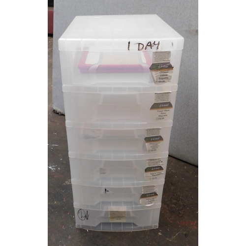 134 - Six drawer plastic storage unit - approx. 12