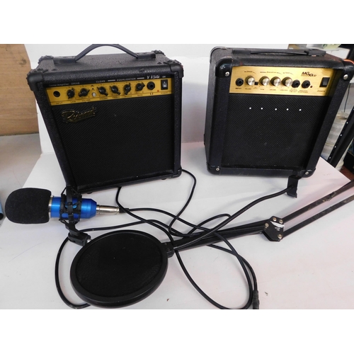 149 - Two practice amps - incl. Marshall microphone on stand and filter - unchecked