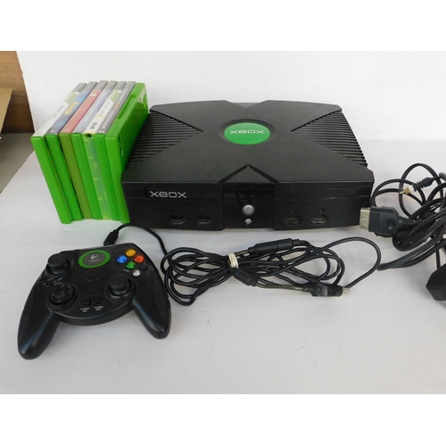 171 - Original Xbox with leads, controller and games W/O