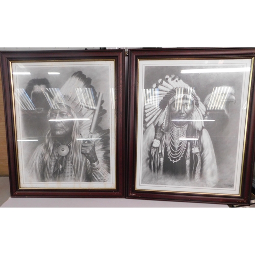 264 - Two large framed Native American Indian prints