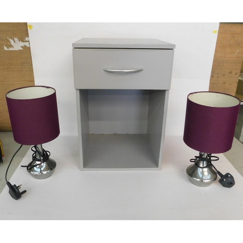 285 - Bedside cabinet and pair of touch lamps