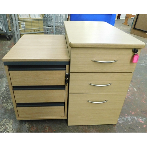 286 - 2x Three drawer wood effect filing cabinets with keys