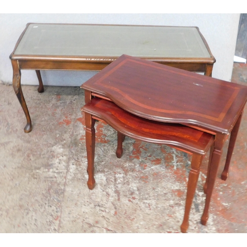 293 - Leather topped coffee table and pair of nesting tables