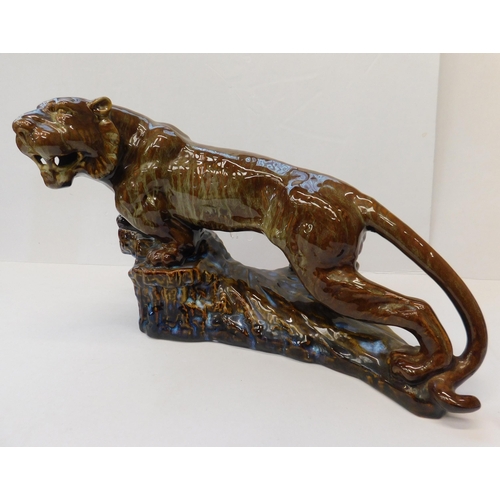 503 - Large ceramic treacle glaze tiger - approx. 15