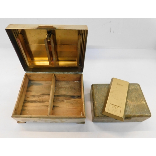 511 - Two brass cigarette cases and novelty paperweight