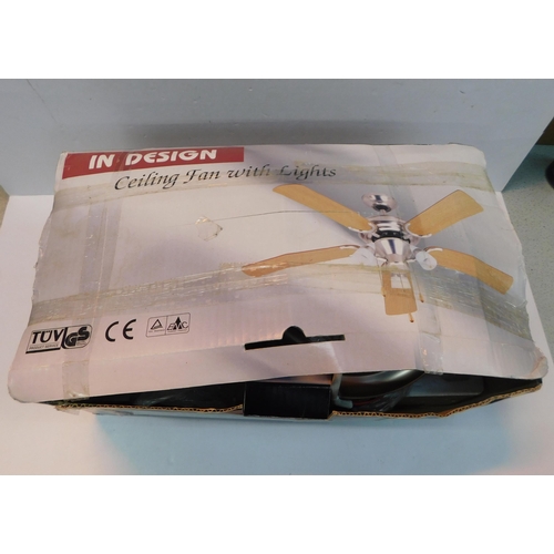 23 - In Design ceiling fan - with three speeds and three lights (never used)