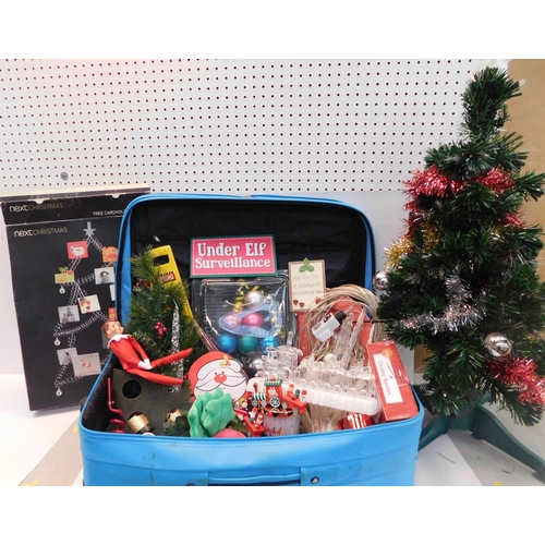 103 - Suitcase full of Christmas decorations - incl. Next Christmas card holder, mini Christmas tree, ligh... 