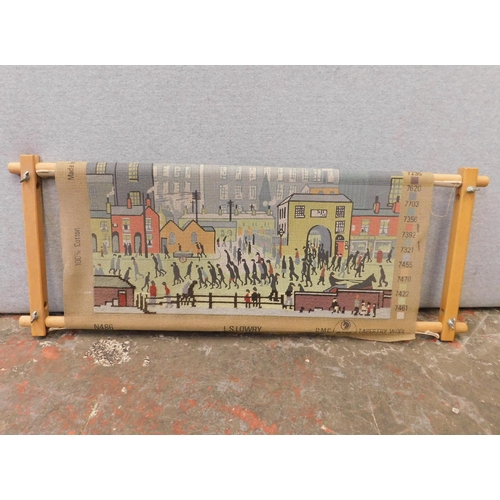 110 - Tapestry frame & Lowry tapestry (partially completed)