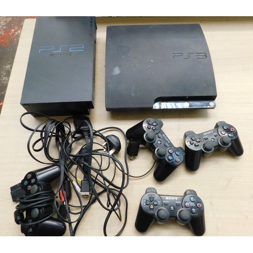 144 - PlayStation joblot, PS2 and PS3 consoles and pads etc. - unchecked